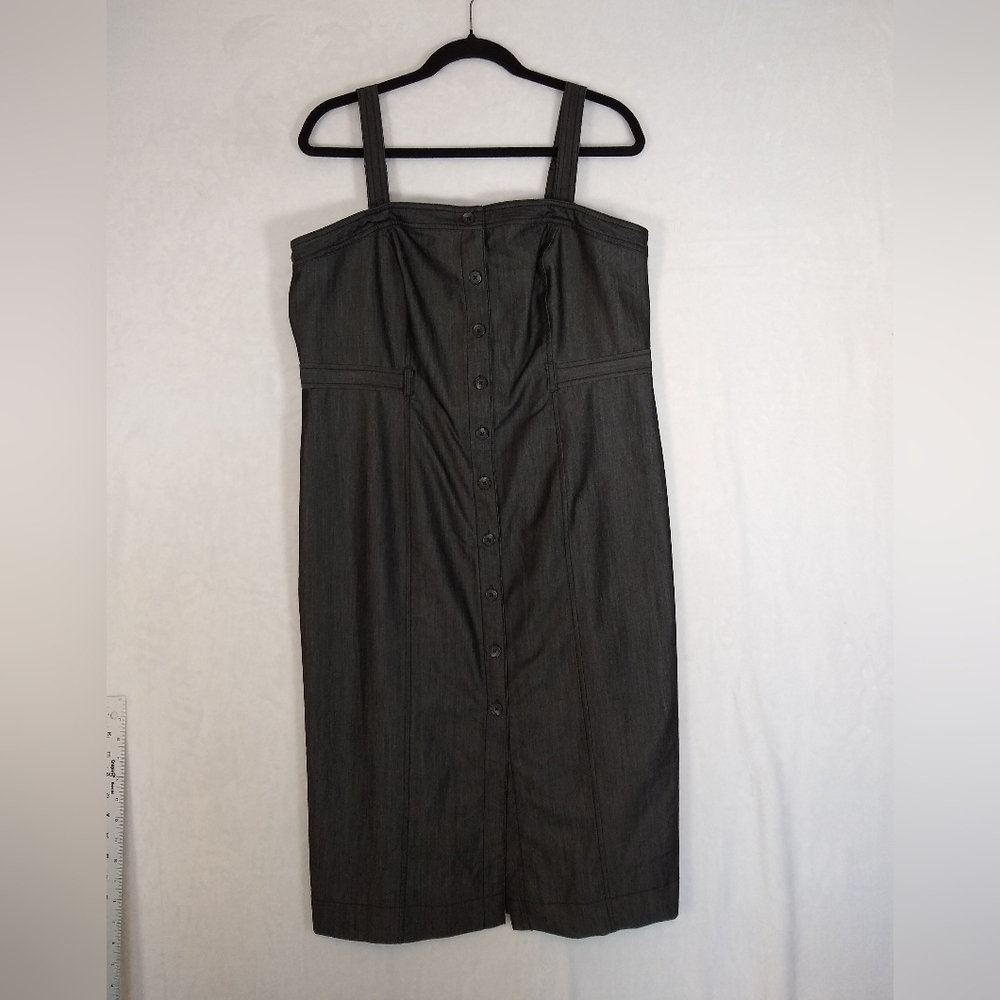 NWOT Calvin Klein Convertible Strapless Black  Chambray Denim Buttodown Dress 14